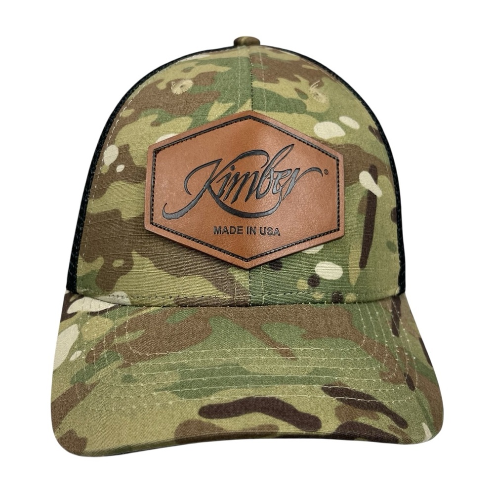 Kimber Made In USA Camo Hat Mesh Back‎ Snapback Trucker Cap Leather Patch